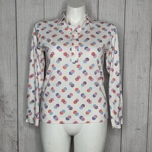 Vintage 90s Leon Levin Knit Polo Top Geometric Polka Dot Print, sz Large
